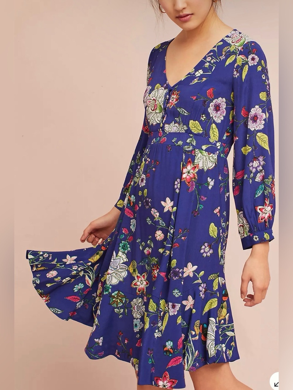 Maeve by Anthropologie maplewood blue floral long sleeve dress